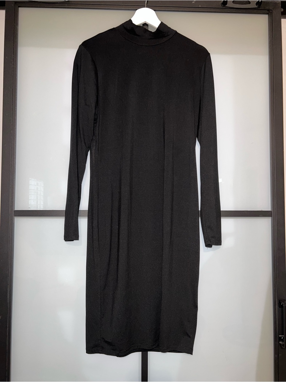 Classic Black Long Sleeve Mock Neck Dress - Women